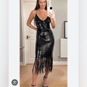 HM back sequin midi dress with fringe
